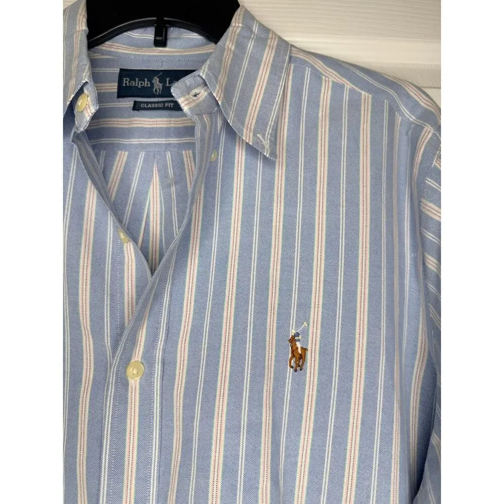 Polo Ralph Lauren Classic Fit Striped Oxford Shirt Size M Cotton